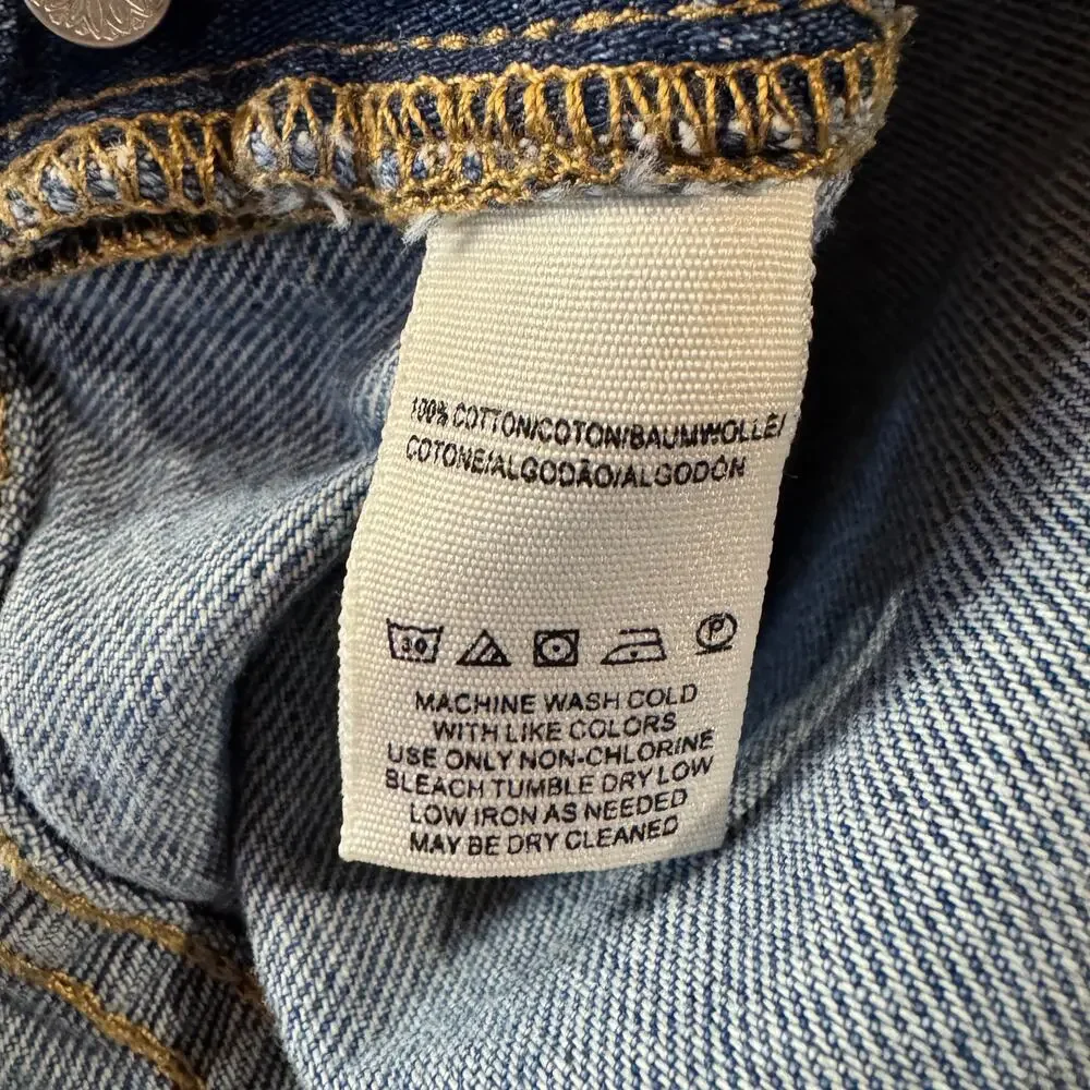 Free People We the Free SZ 26 Cropped Denim Jean Overalls Pockets Distressed